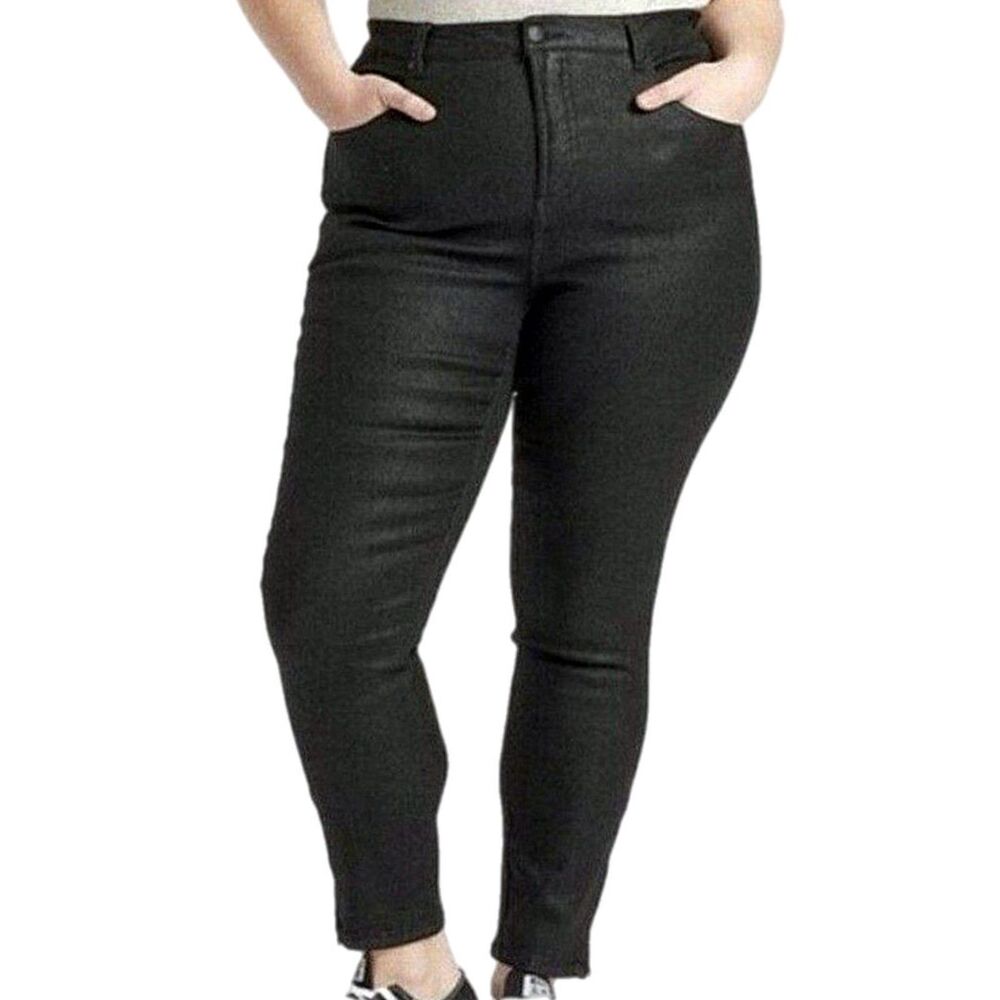 Universal Standard Meuse High Rise Resin Jeans Black Size 18 27" Ankle Zip Plus